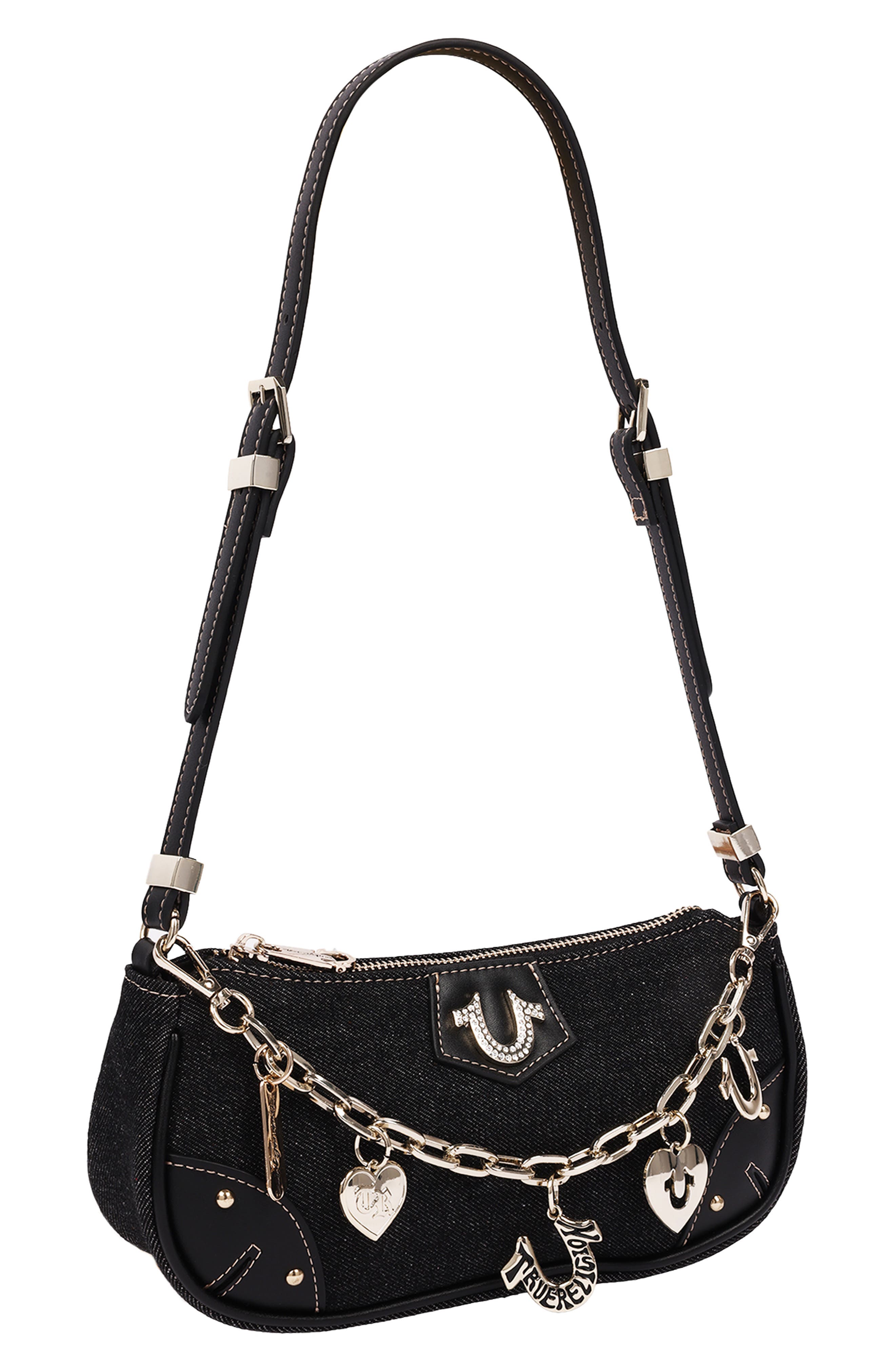 Horseshoe Chain Baguette Bag, Alternate, color, BLACK