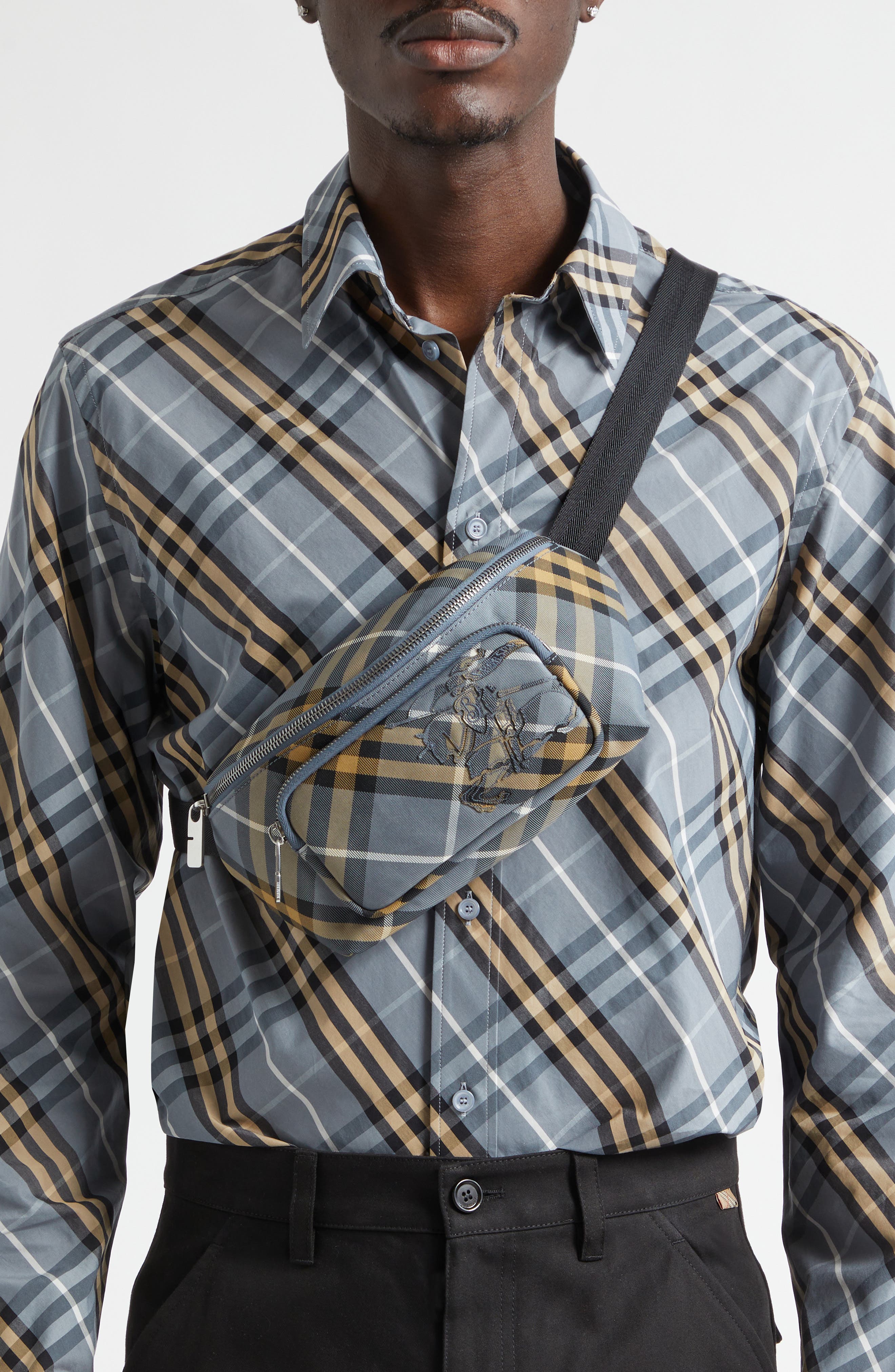 Burberry Small Check Belt Bag, Alternate, color, Wave Blue