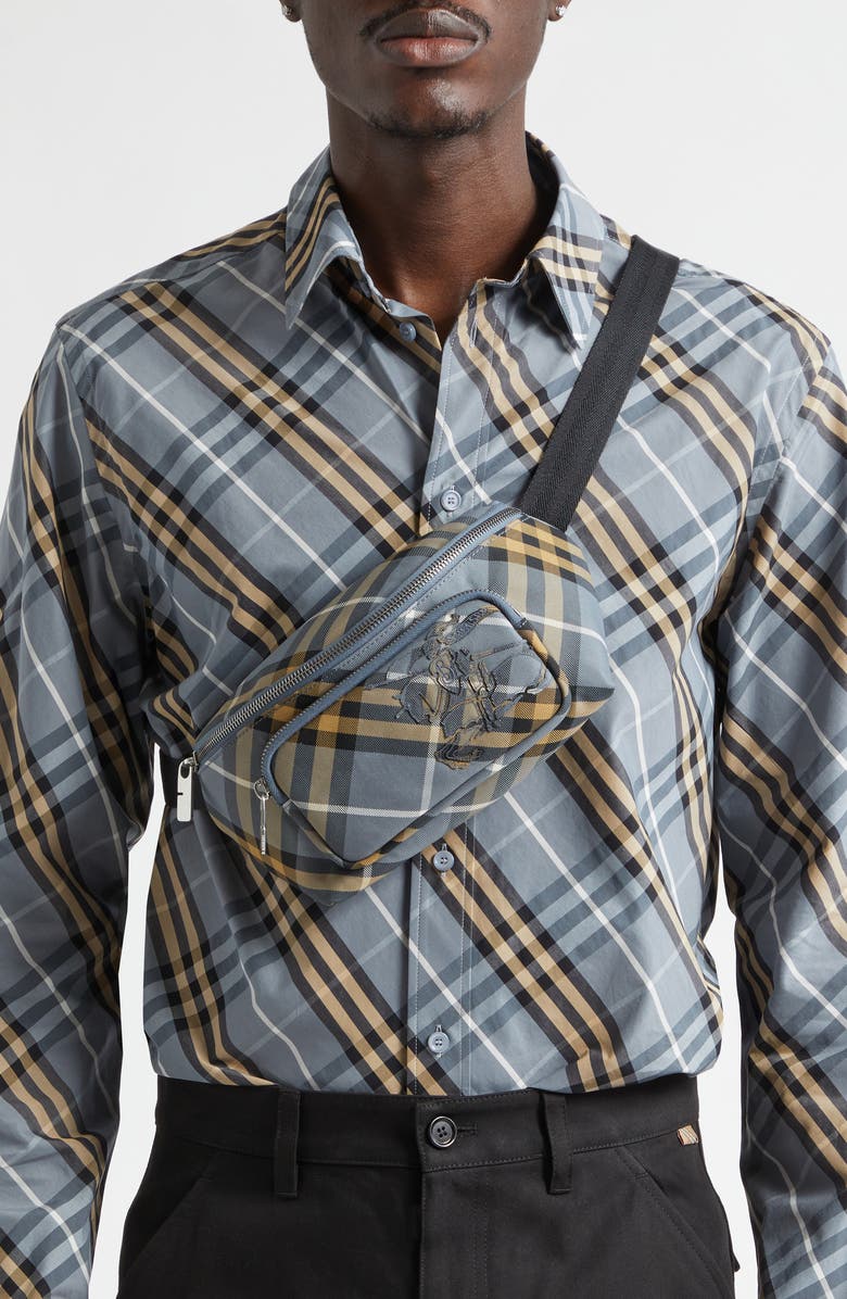 Burberry Small Check Belt Bag, Alternate, color, Wave Blue