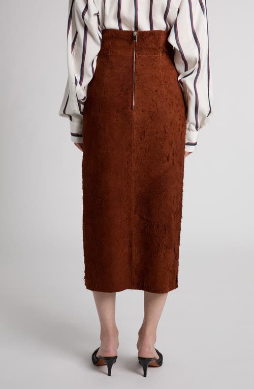 Alexander Mcqueen Womens Brown Brushed-suede Split Leather Midi Skirt In Brown