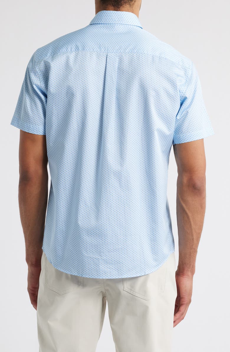 Peter Millar Charles Deco Print Short Sleeve Cotton Button-Up Shirt, Alternate, color, Morning Blue