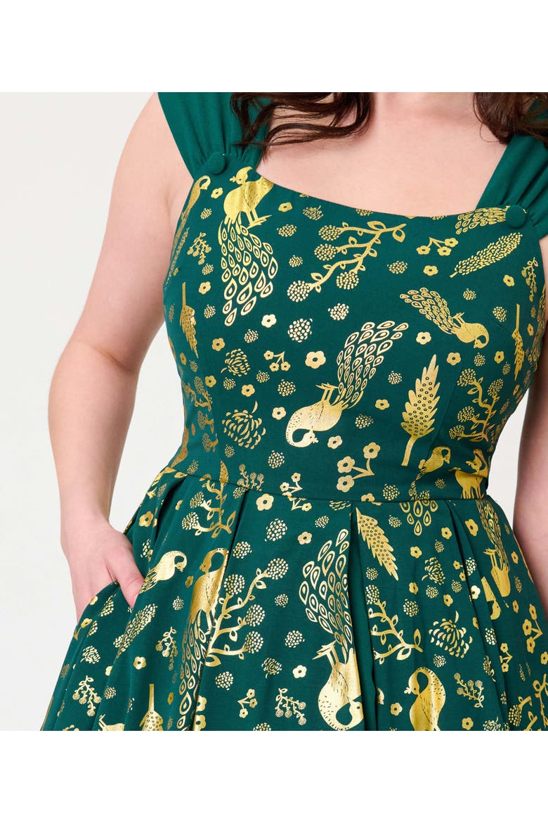 Square Neck Sleeveless Godet Swing Dress, Alternate, color, Green Foiled Peacock