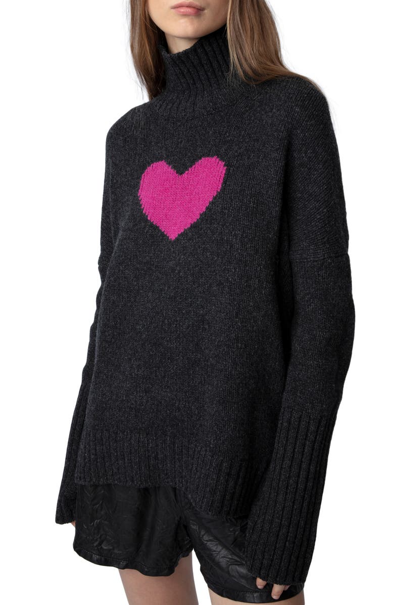 Zadig & Voltaire Alma We Heart Turtleneck Merino Wool Sweater, Alternate, color, 