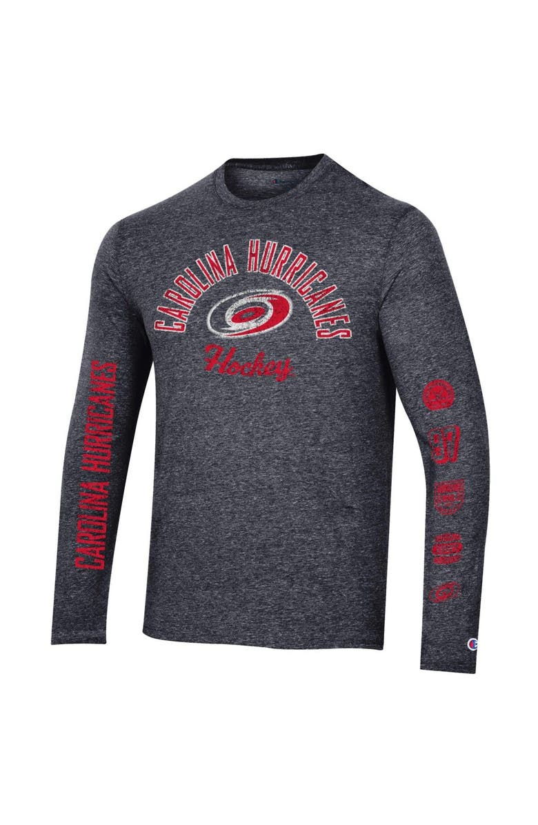 Champion Men's Champion Heather Black Carolina Hurricanes Multi-Logo Tri-Blend Long Sleeve T-Shirt, Alternate, color, 