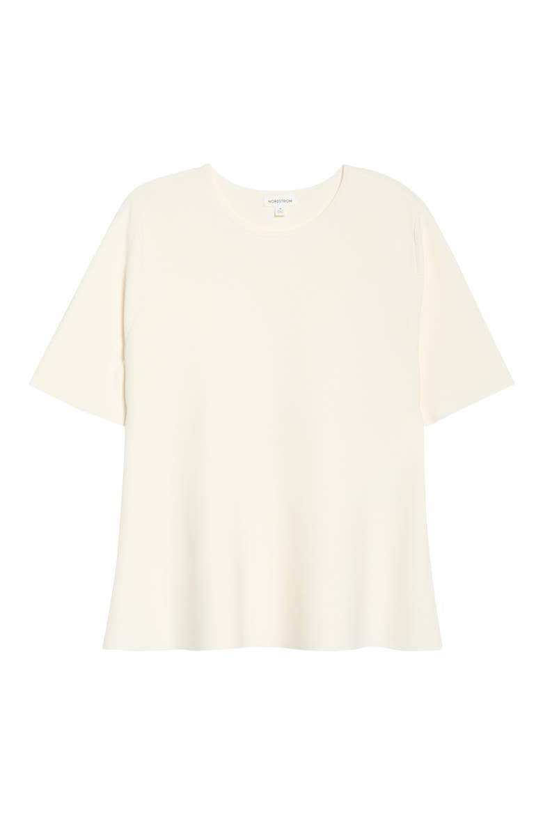 Short Sleeve Peplum Sweater, Alternate, color, IVORY TOFU