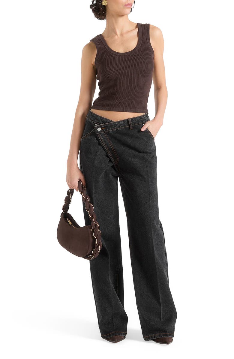 Manière De Voir Astrid Wrapover Denim Wide Leg Jeans, Alternate, color, Black