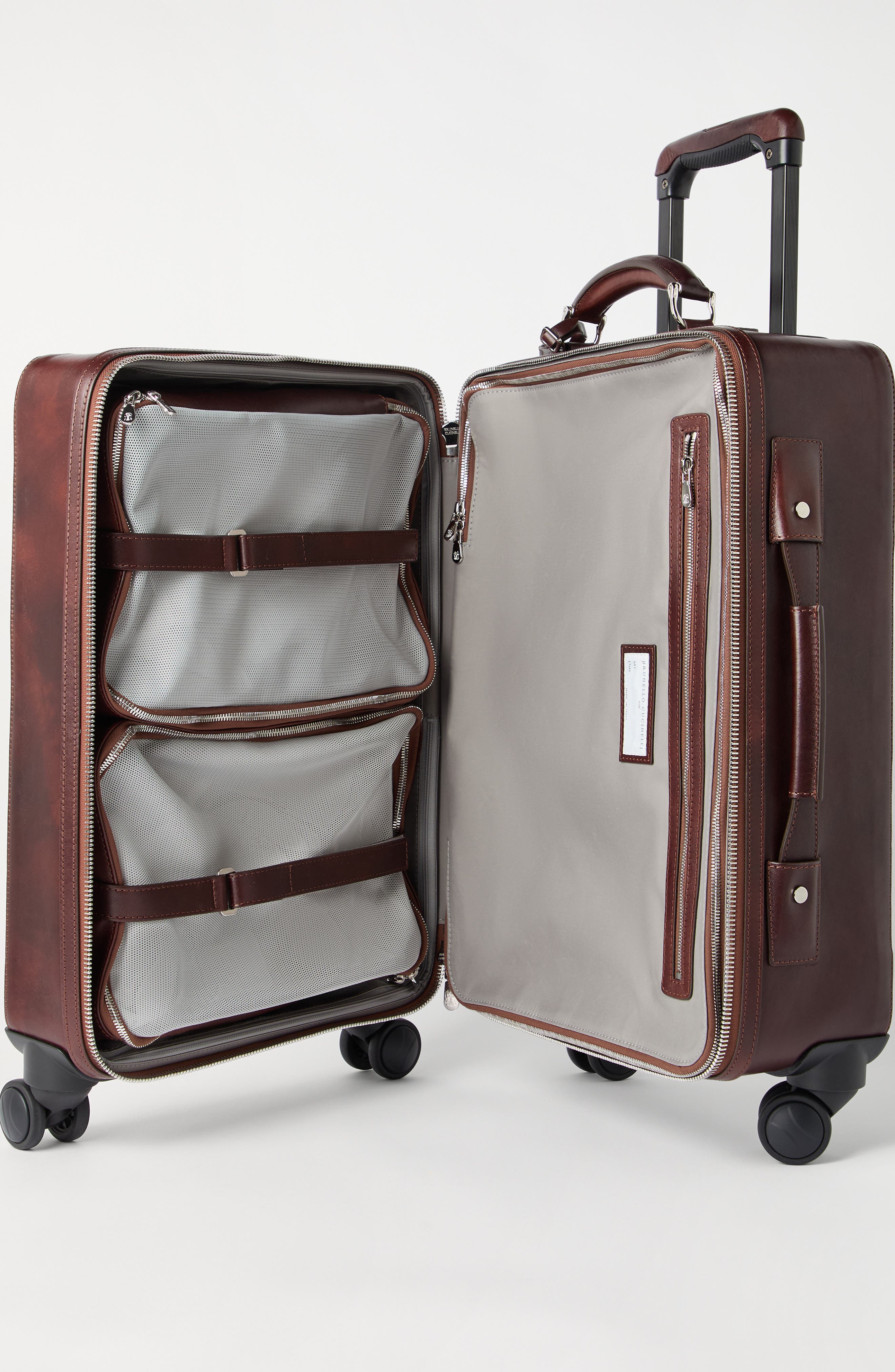 Brunello Cucinelli Burnished calfskin suitcase, Alternate, color, Burgundy