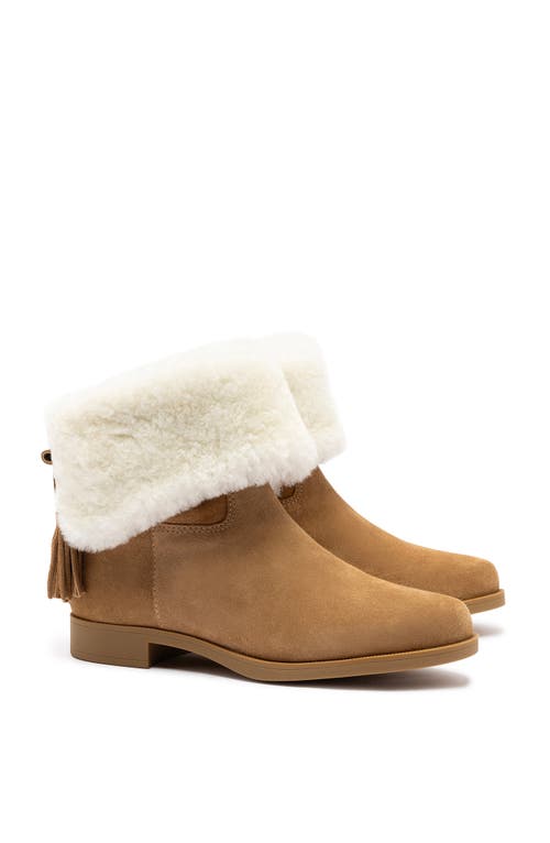 Larroude Verbier Suede & Shearling Ankle Booties In Peanut