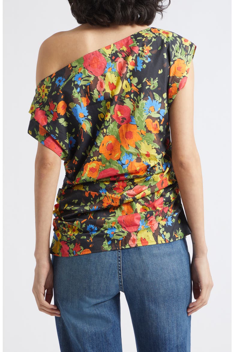 Nara Floral Off the Shoulder Cotton Top, Alternate, color, BLACK/ PERSIMMON