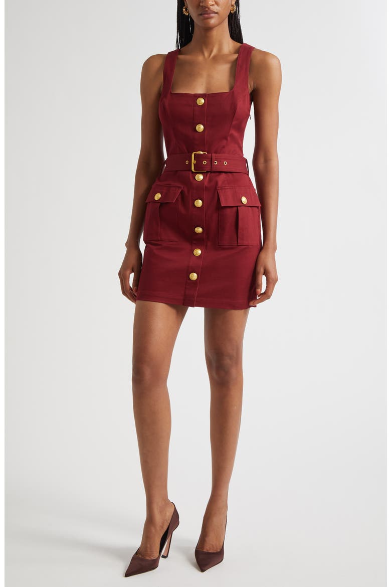Midy Button Sleeveless Stretch Cotton Minidress, Main, color, BLACK CHERRY