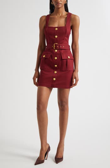 L'agence Midy Button Sleeveless Stretch Cotton Minidress In Burgundy