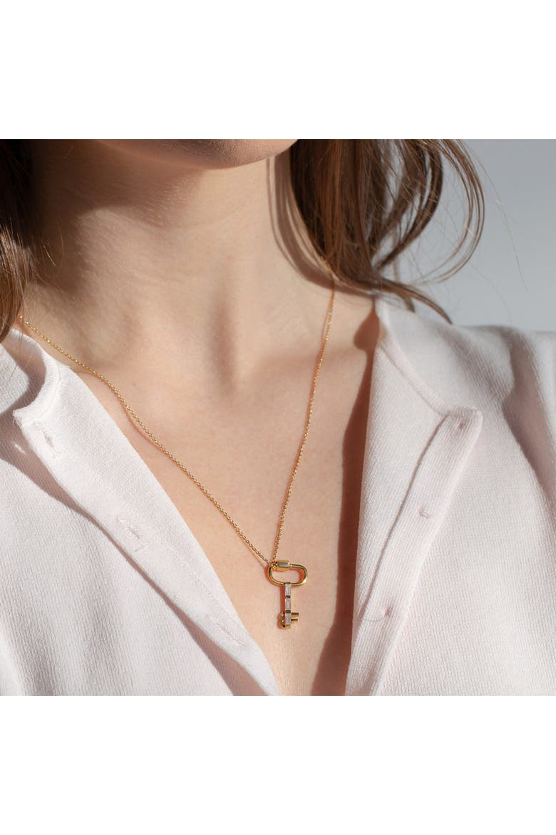 18k Gold Plated Sterling Silver BF Key Pendant Necklace Gift Idea, Alternate, color, Gold