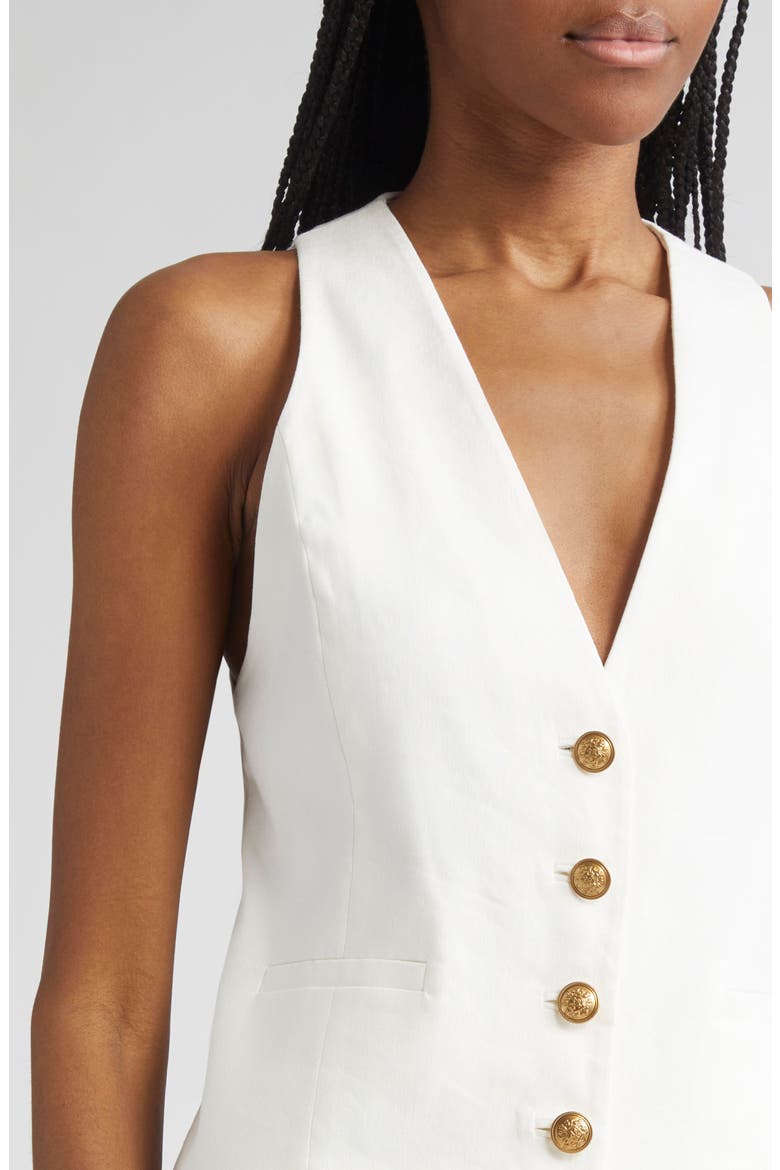 Mazie Deep V-Neck Linen Blend Vest, Alternate, color, OFF WHITE