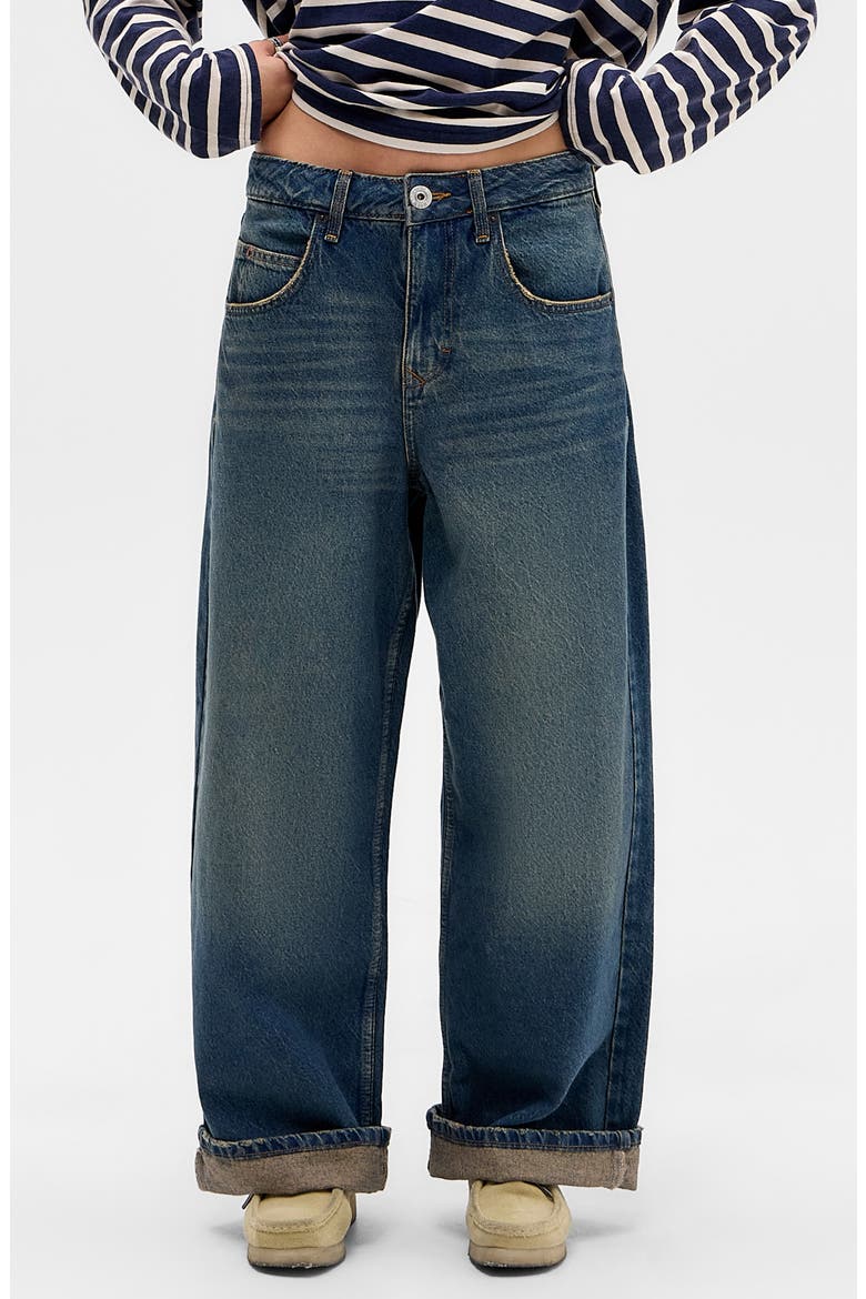 Jaya Texan Low Rise Cuffed Hem Wide Leg Jeans, Main, color, BLUE
