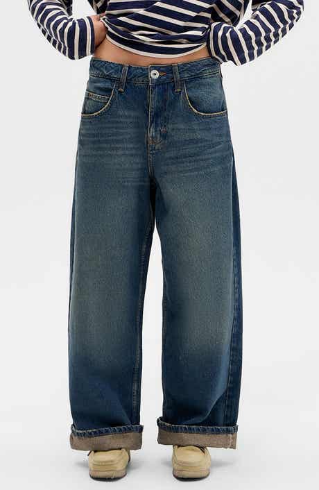 BDG Urban Outfitters Jaya Texan Low Rise Cuffed Hem Wide Leg Jeans