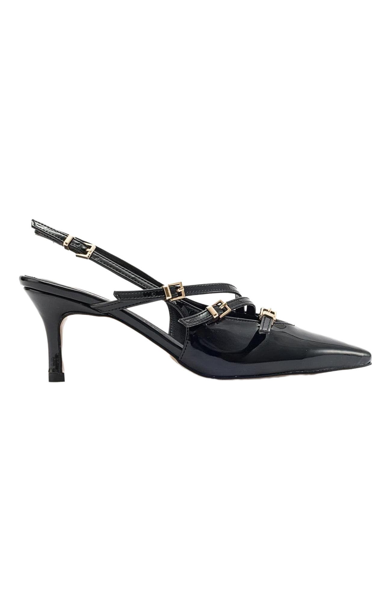 Prologue Shoes Magra Pointed-Toe Slingback Stiletto, Alternate, color, Black Patent Faux Leather
