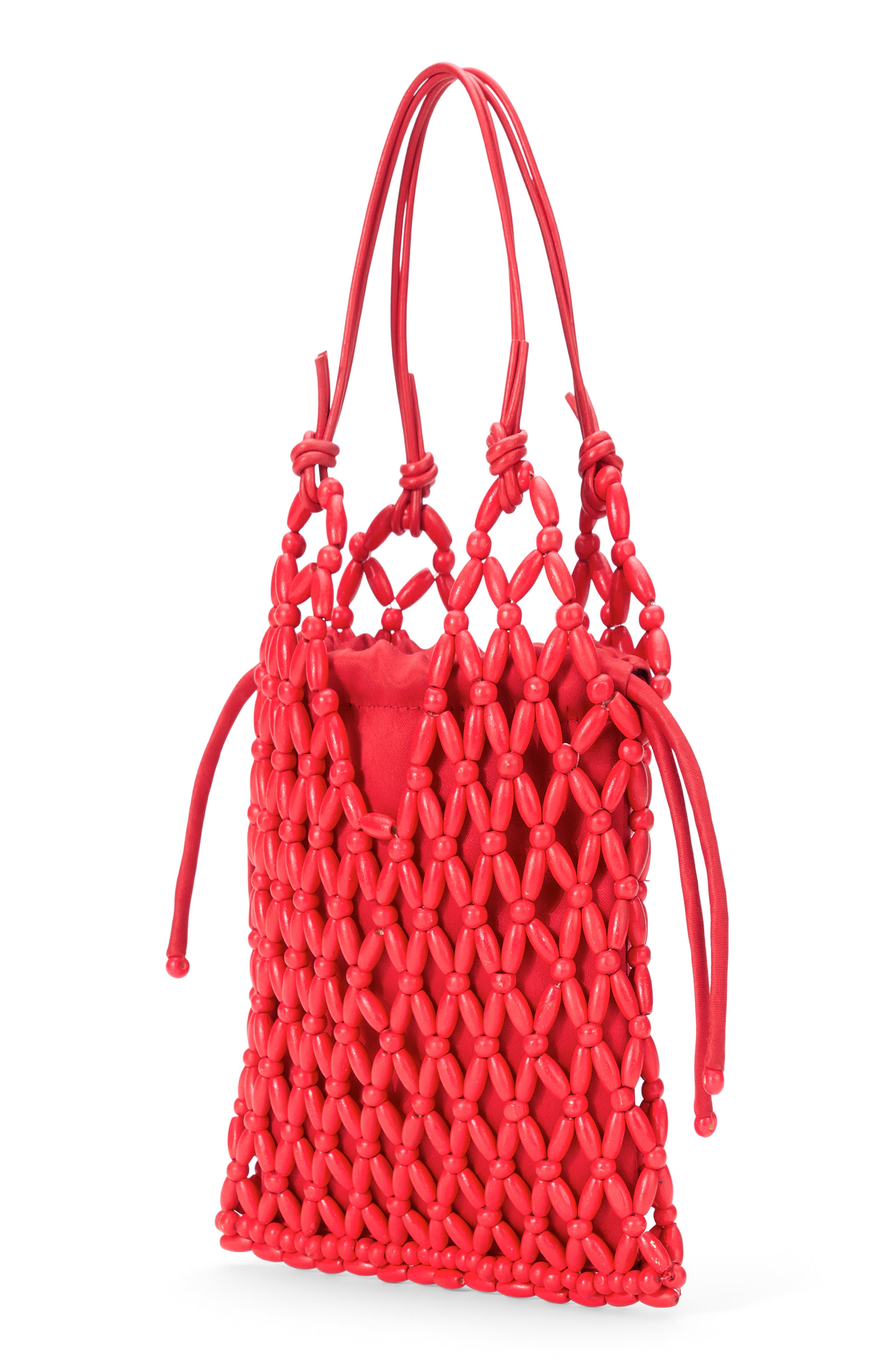 STAUD Karla Wood Beaded Shoulder Bag, Alternate, color, Red Rose