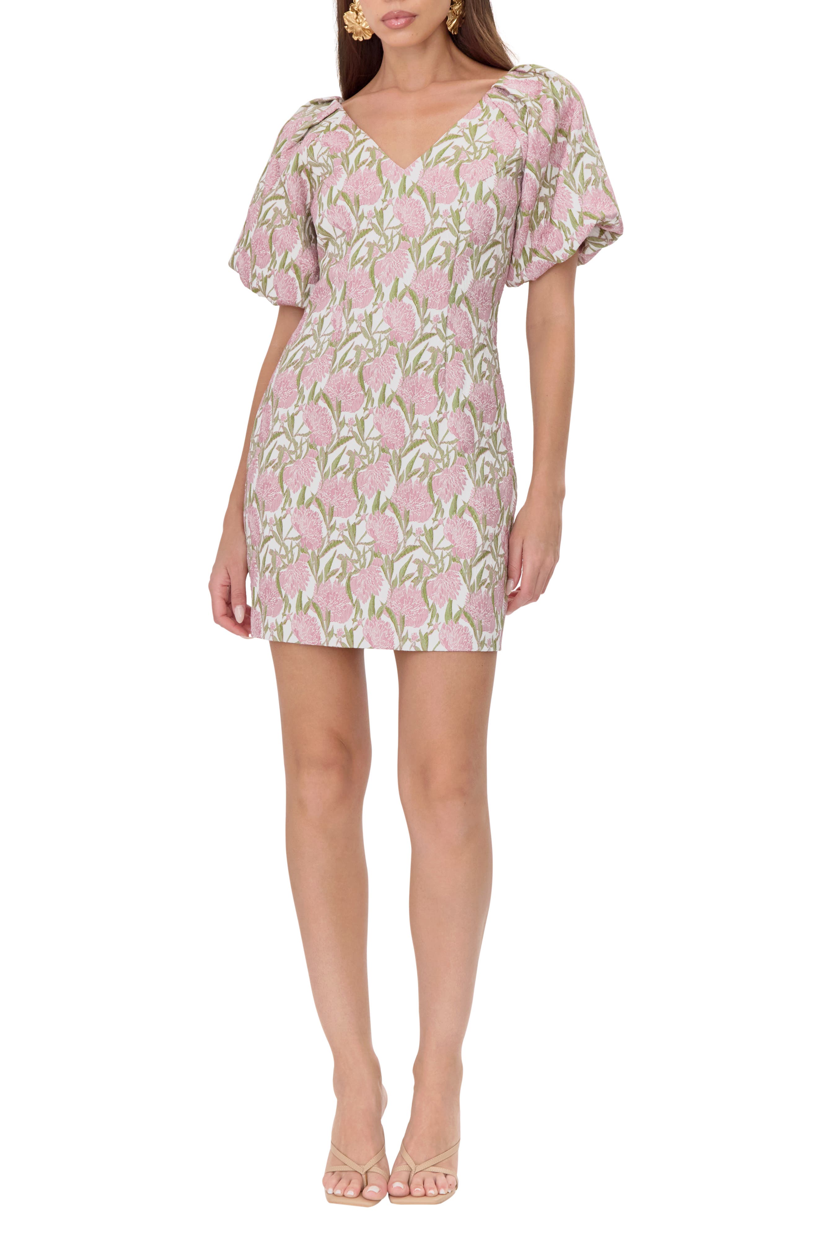 Adelyn Rae Floral Jacquard Puff Sleeve Minidress (Women) | Nordstromrack