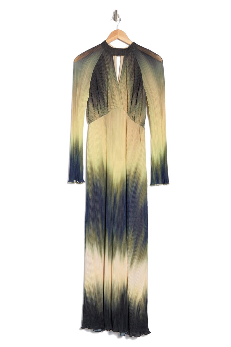Calina Ombré Long Sleeve Plissé Maxi Dress, Alternate, color, ARMY OMBRE