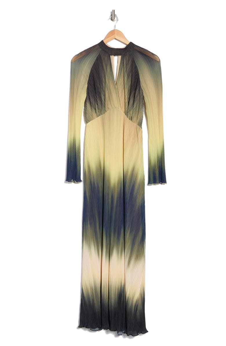 Simkhai Calina Ombré Long Sleeve Plissé Maxi Dress, Alternate, color, Army Ombre