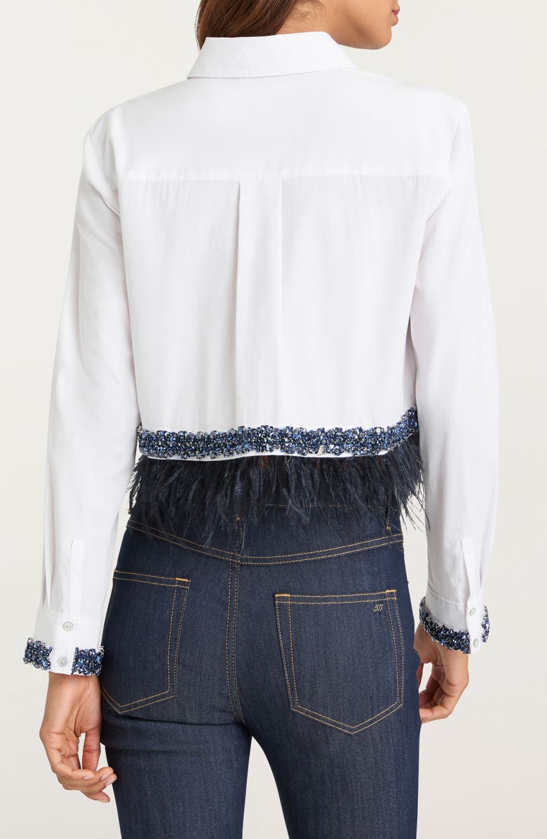 Cinq à Sept Sylvan Feather Sequin Crop Shirt, Alternate, color, White/ Bluebell