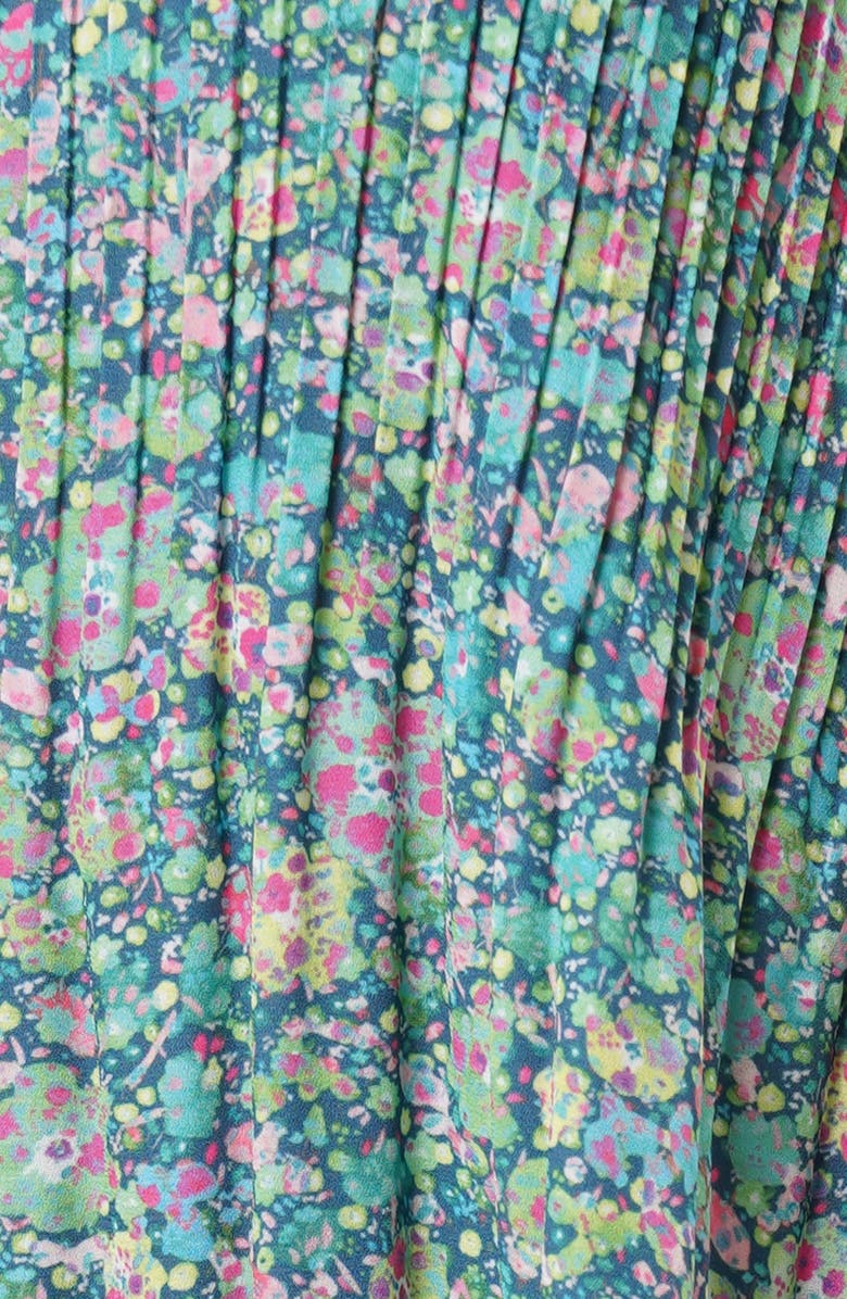 SUNNY LEIGH Ruffle Pleated Tie Neck Short Sleeve Top, Alternate, color, Juniper