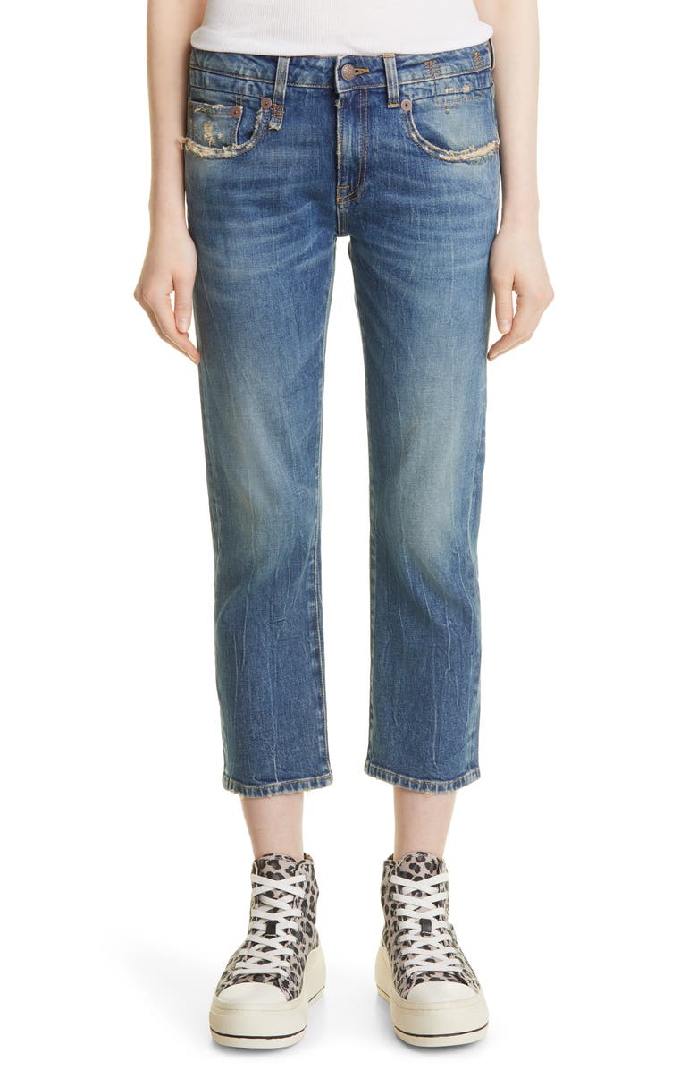 R13 Straight Leg Boy Jeans, Main, color, Kelly Stretch
