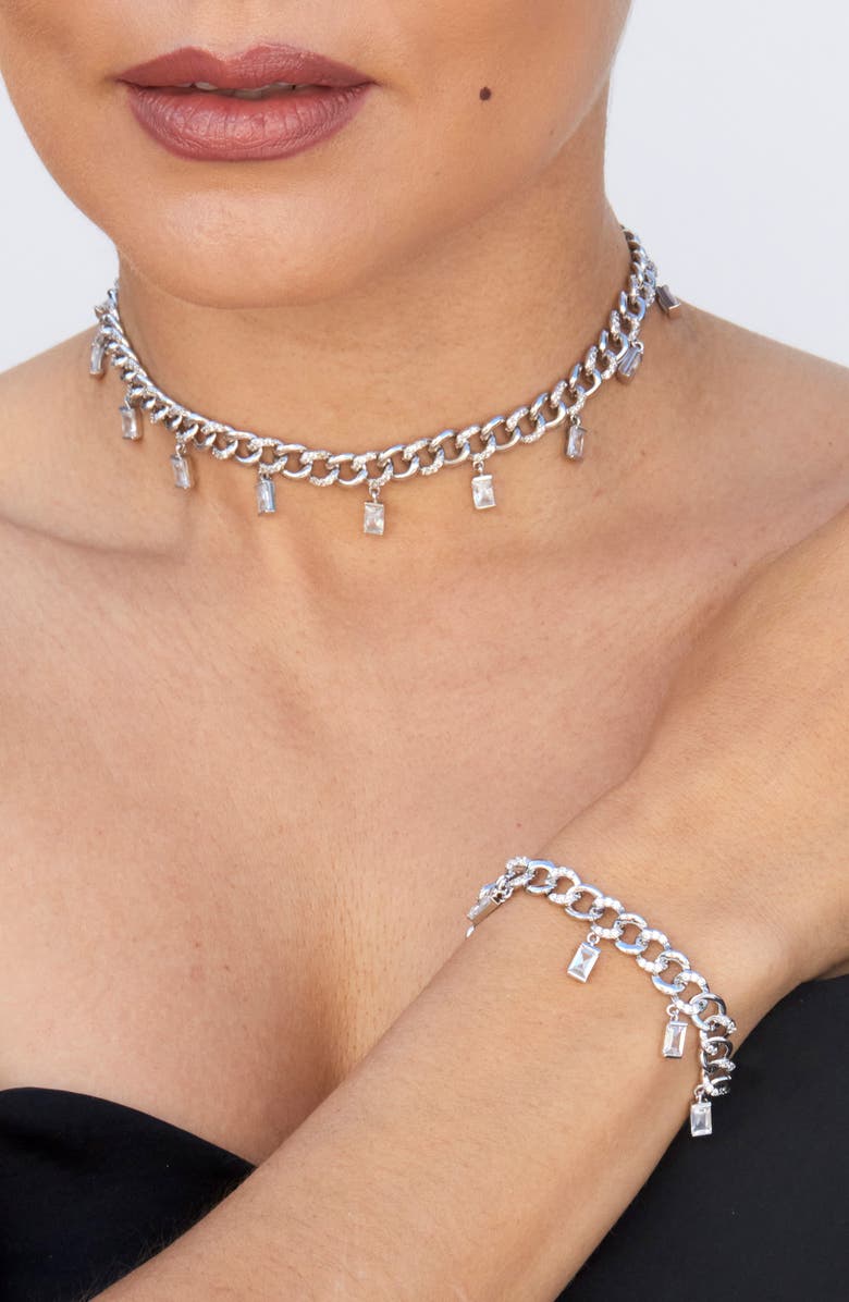 SAVVY CIE JEWELS Curb Chain Fringe Necklace, Alternate, color, White