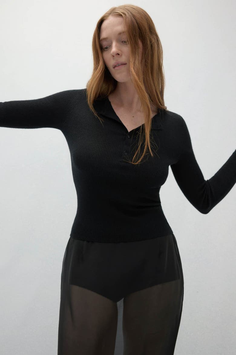 Marlowe Cashmere Henley, Alternate, color, Black