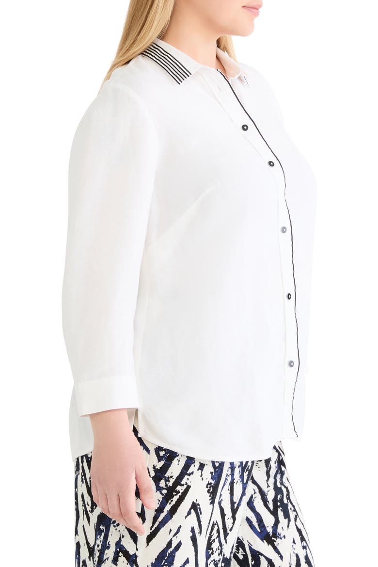 Stripe Trim Linen Blend Shirt, Alternate, color, PAPER WHITE