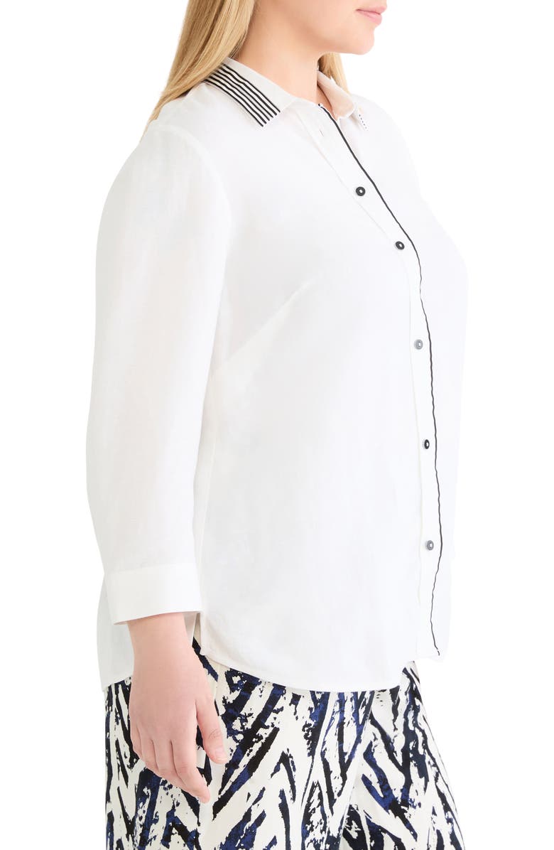 NIC+ZOE Stripe Trim Linen Blend Shirt, Alternate, color, Paper White