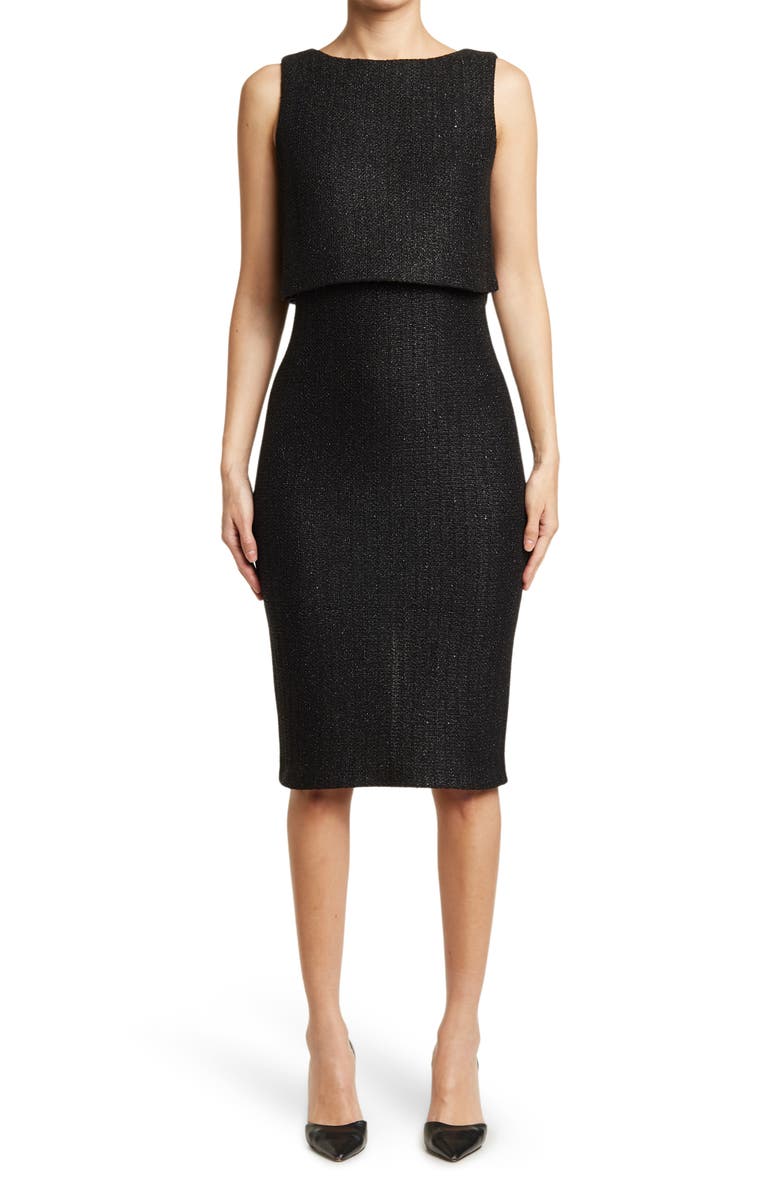 ST. JOHN Metallic Tweed Sleeveless Midi Dress, Main, color, 