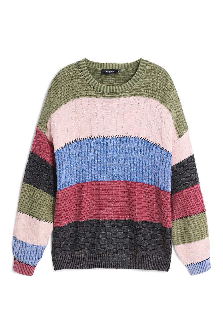 Textured Cotton Crewneck Pullover, Main, color, DARK GREY