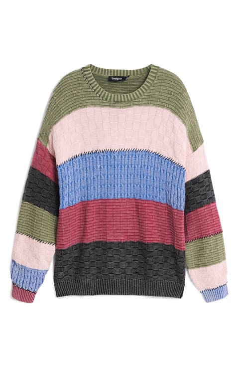 Textured Cotton Crewneck Pullover
