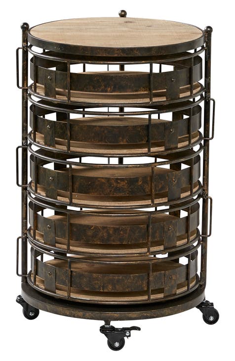 Brown Metal Farmhouse Storage Cart with Wheels