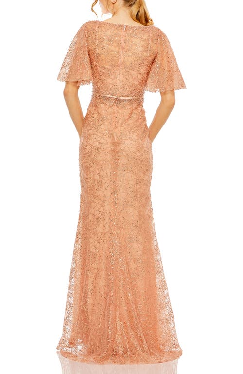 Mac Duggal Embellished Neck Butterfly Sleeve Trumpet Gown In Cinnamon