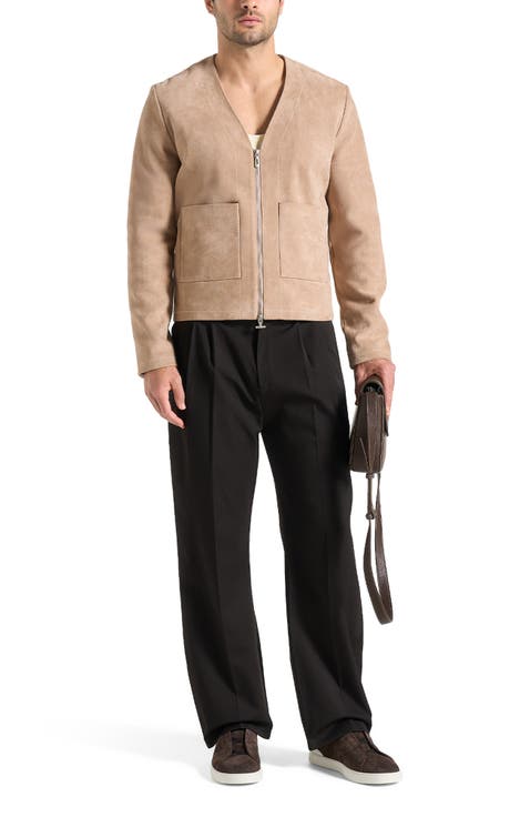 Maxime Suede Zip Jacket With Contrast Stitch