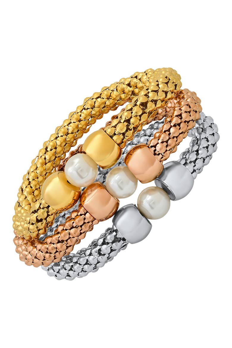 Tri-Tone Stainless Steel Stacking Bracelet Set, Alternate, color, TRI TONE