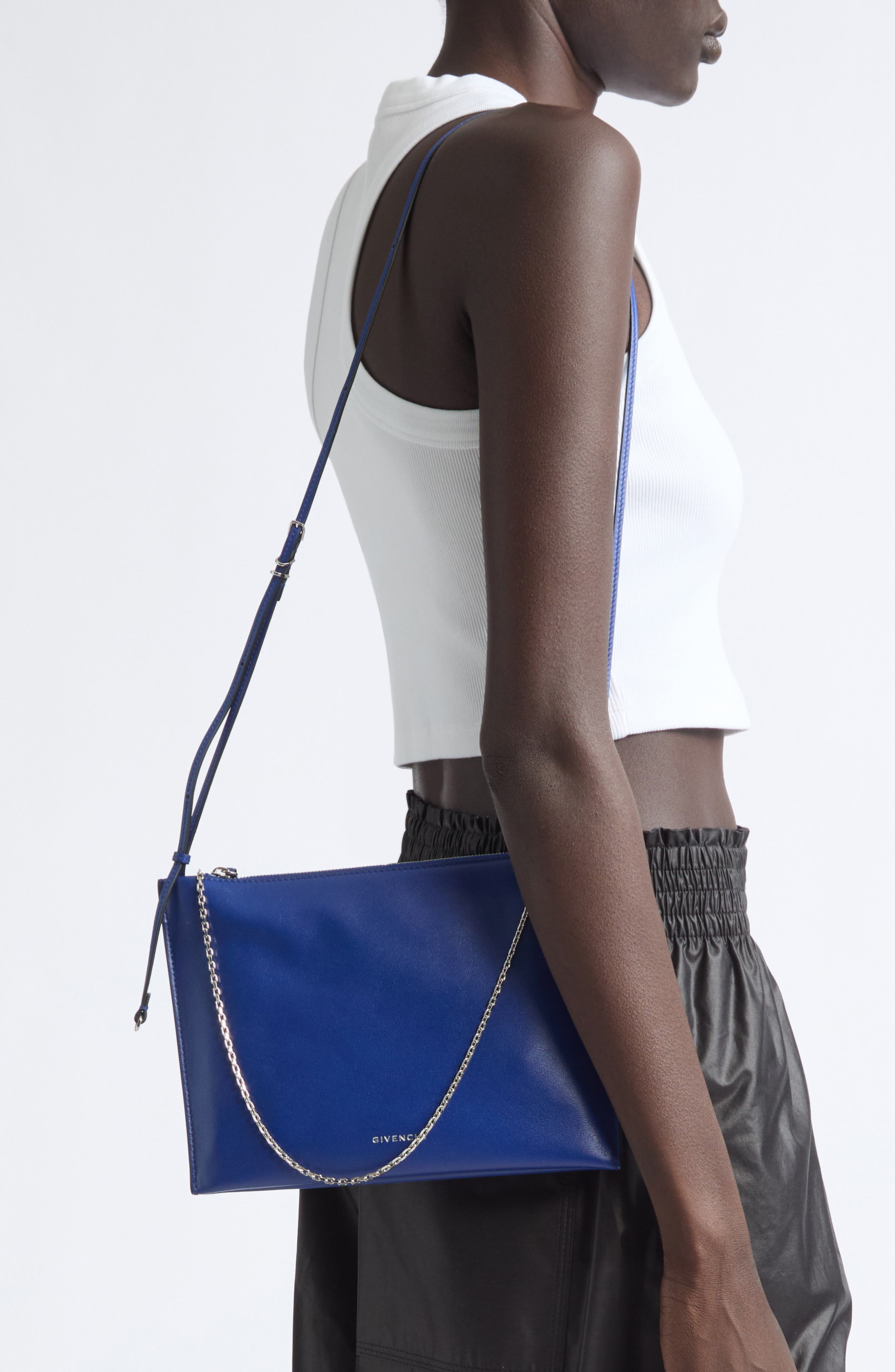 Voyou Shiny Leather Pouch Shoulder Bag, Alternate, color, BLUE