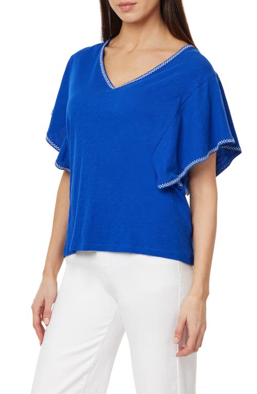 Curve Appeal Embroidered Flutter Sleeve Cotton T-shirt In Surf The Web