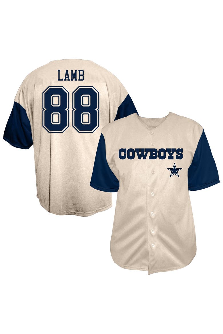 Men's Fanatics CeeDee Lamb Cream Dallas Cowboys Big & Tall Baseball Button-Up Shirt, Main, color, Cream