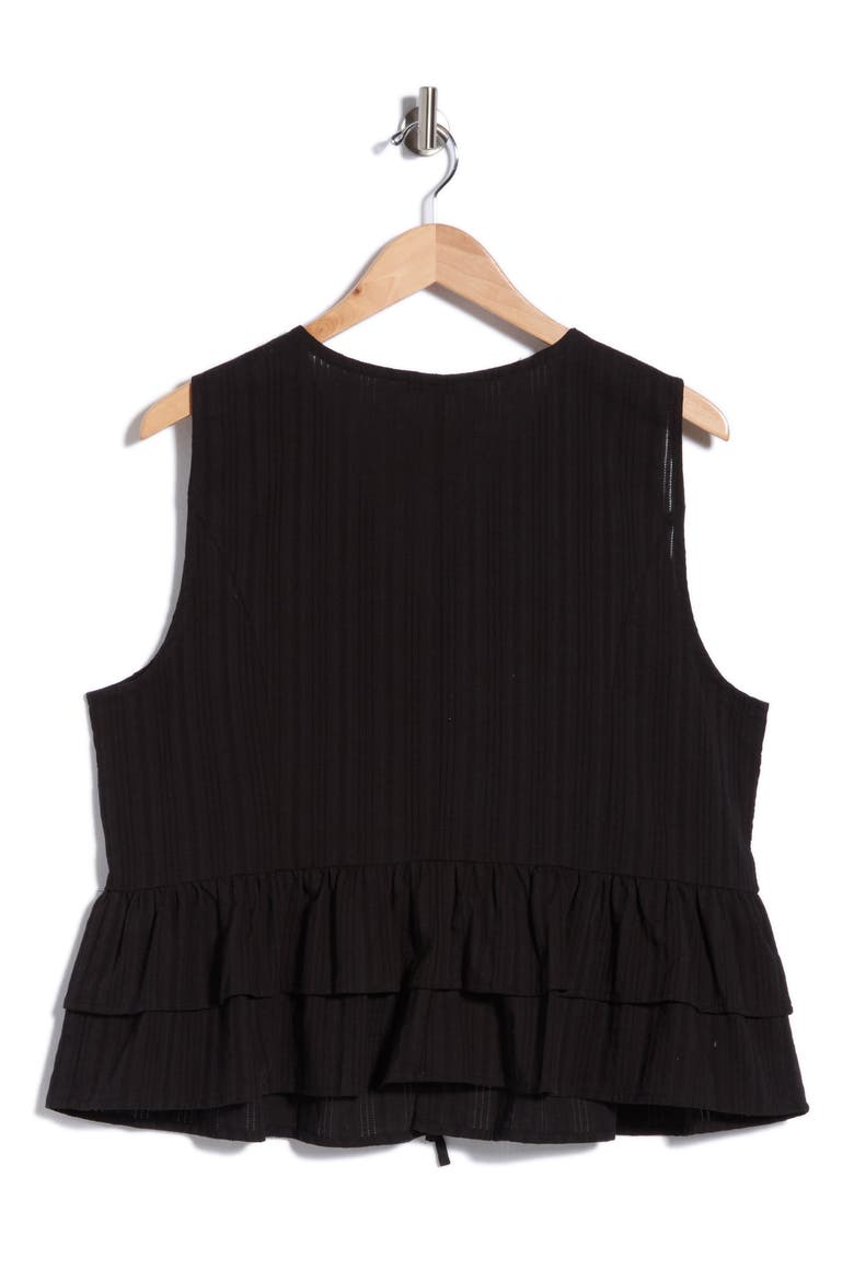 Sleeveless Button Front Peplum Top, Alternate, color, BLACK