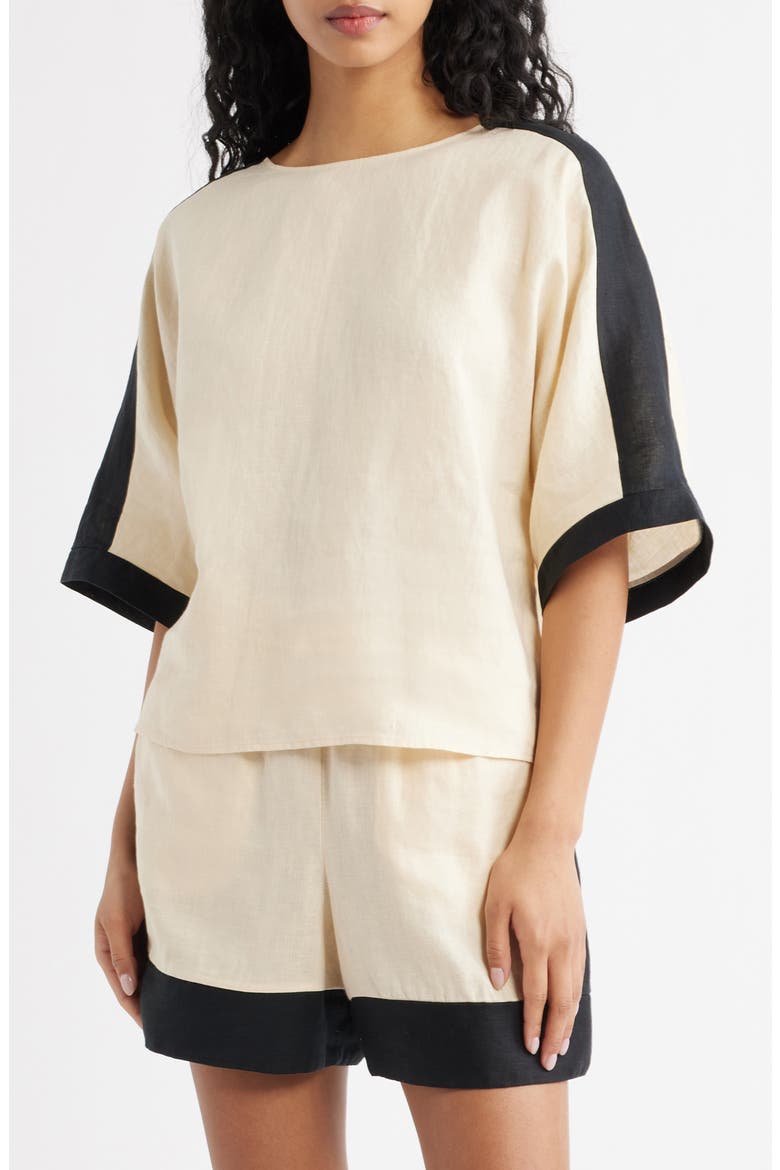 Contrast Detail Linen Top, Main, color, ECRU
