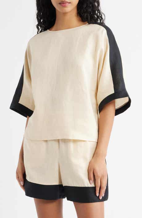 Contrast Detail Linen Top