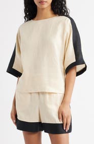 MANGO Contrast Detail Linen Top
