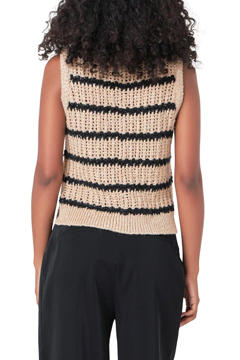 Sequin Stripe Sweater Vest, Alternate, color, TAUPE/ BLACK