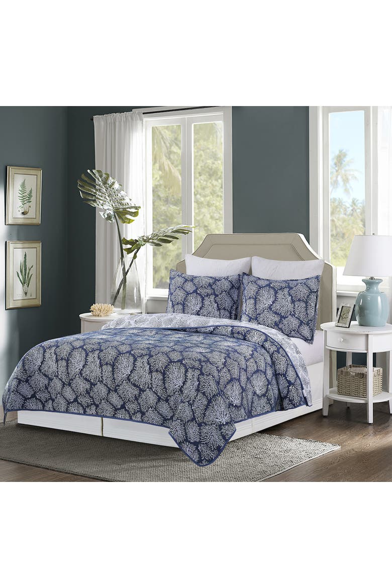 Blue Coral Jaquard Coverlet, Main, color, Blue