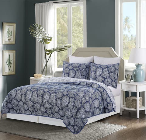 Blue Coral Jaquard Coverlet