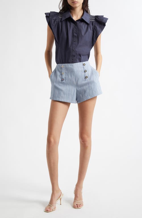 Shop Ramy Brook Samira Front Button Shorts In Light Indigo Slub