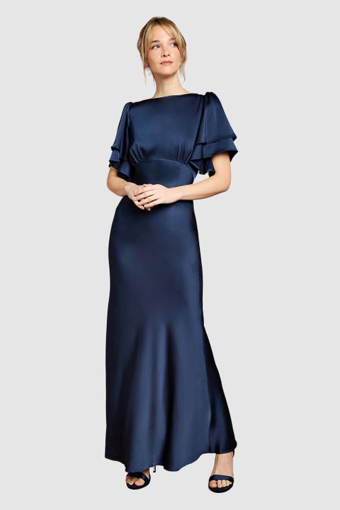 High Neck Crepe Maxi Dress